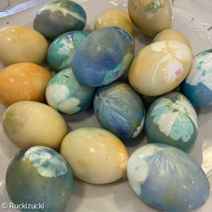 mit Blüten gefärbte Eier